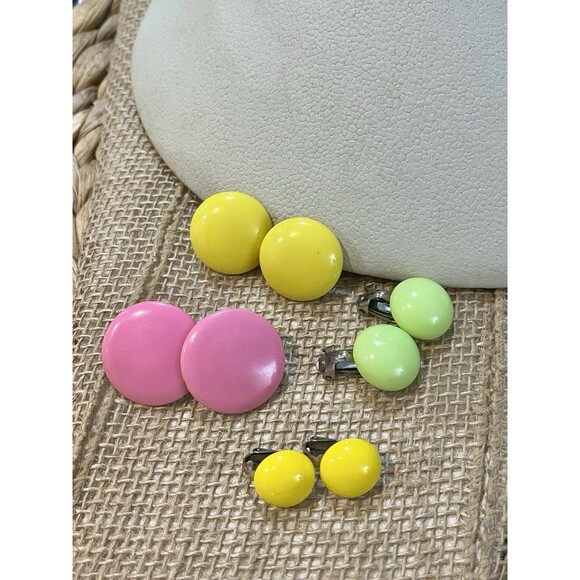 Vintage Jewelry - Vintage Clip On Pastel Hong Kong Earrings Lot Of 4 Pinup Rockabilly 80s